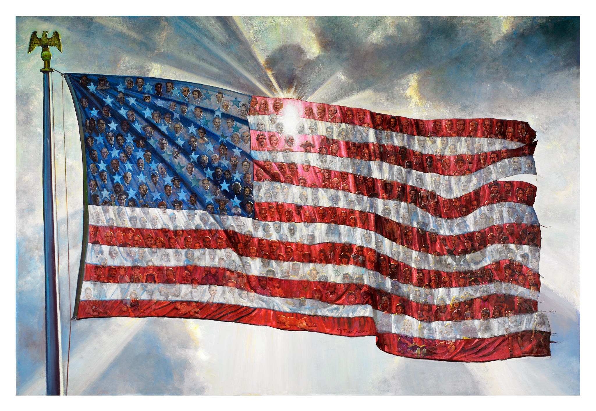 We the People — American flag painting with over 400 portraits of Americans throughout history